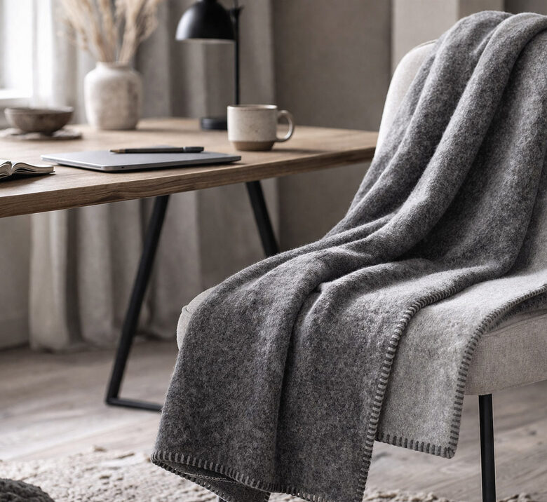 Vilnoniai pledai su logotipu | Pledai be kutų su odine etikete 